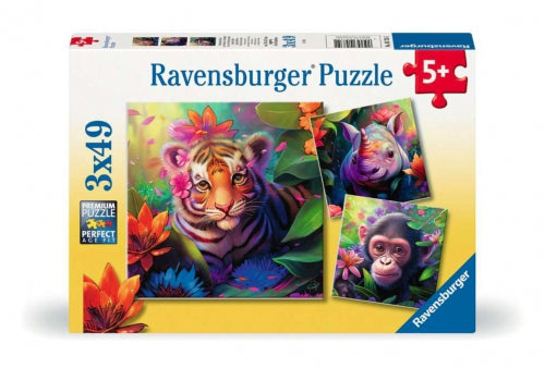 Puzzle Ravensburger Jungle Babies, 3 x 49 piese, 5+ ani