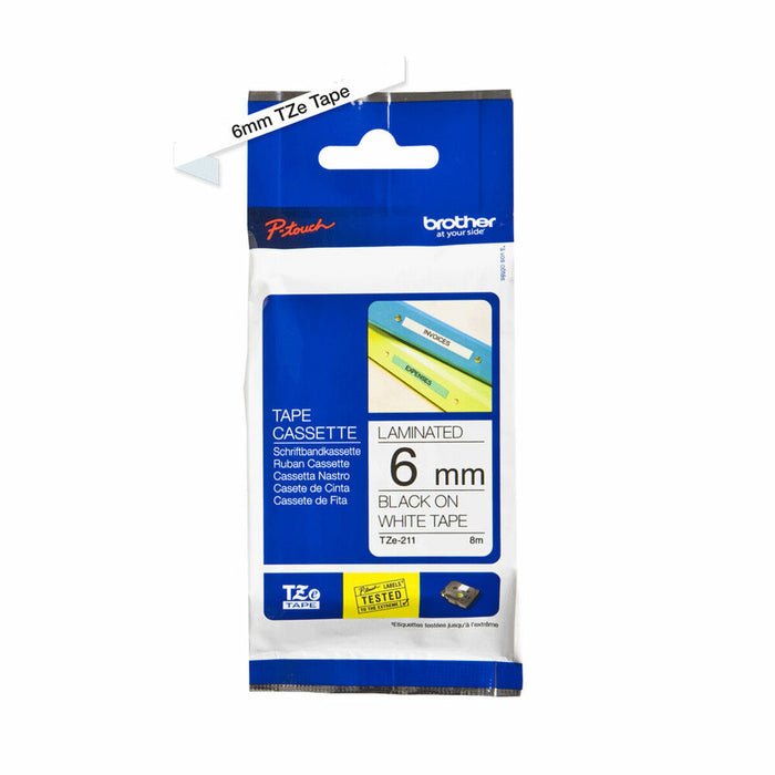 Bandă Laminată pentru Aparate de Etichetat Brother TZE211 Negru Gri Negru/Alb