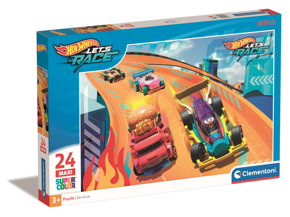 Puzzle Clementoni Hot Wheels Let’s Race, 24 piese maxi, 3+ ani, 62 x 42 cm