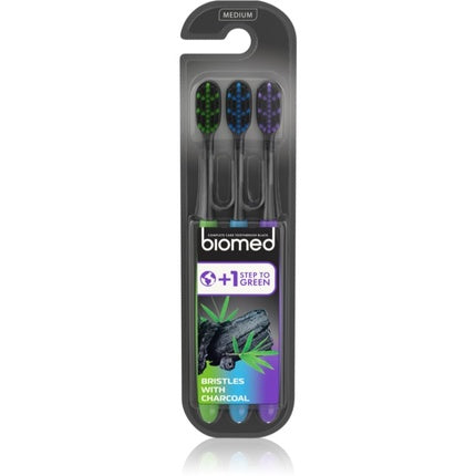 Periuță de dinți Splat Black Charcoal, 3 bucați (medium)