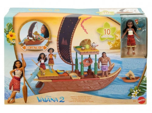 Set de joacă Mattel Disney Vaiana 2, Canoea de aventură a Vaianei, păpușă mini, peste 40 cm, 3+ ani