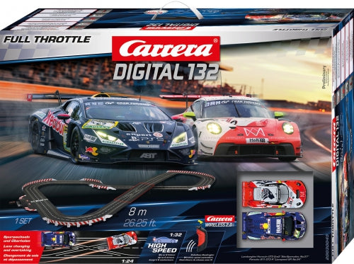 Set de curse electrice Carrera Digital 132, Full Throttle, circuit de 8 m, 2 mașini