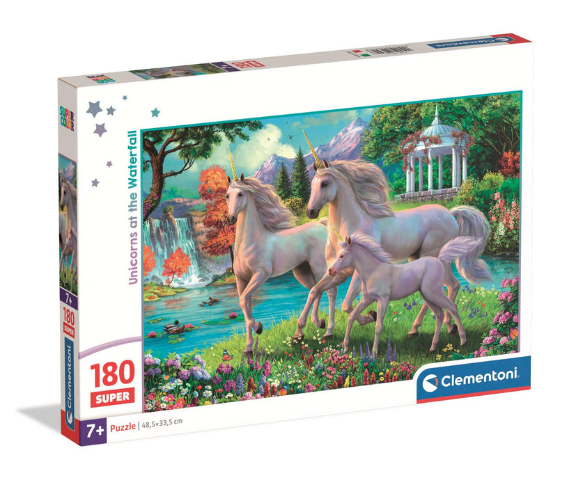 Puzzle Clementoni Super Color, Unicorni la cascadă, 180 piese, 7+ ani