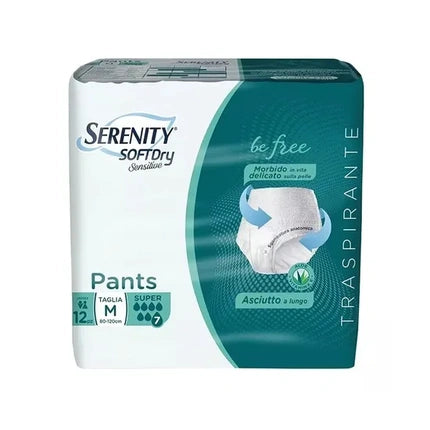 Serenity SoftDry Sensitive Super, Pantalonuri absorbante feminine, M, 12 buc