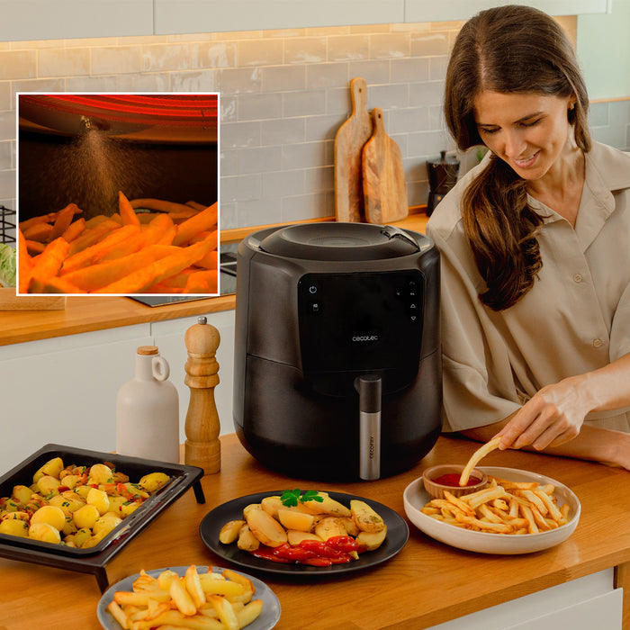 Friteuză cu aer cald Cecotec Cecofry Rain M, 5,5 l, 1550 W, 8 meniuri, neagră