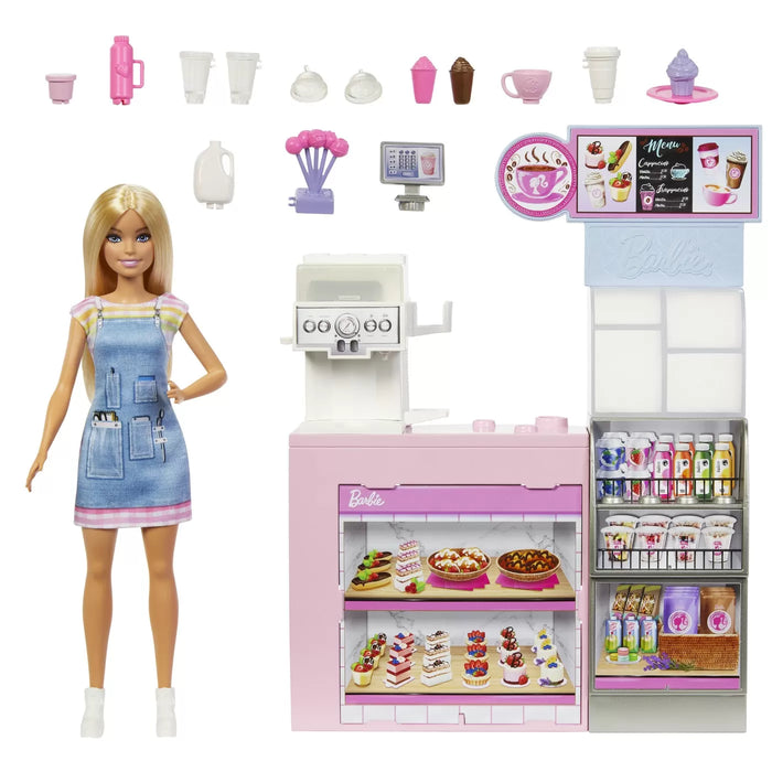 Set de joacă cafenea Mattel Barbie Coffee Shop, 10+ piese, 3+ ani