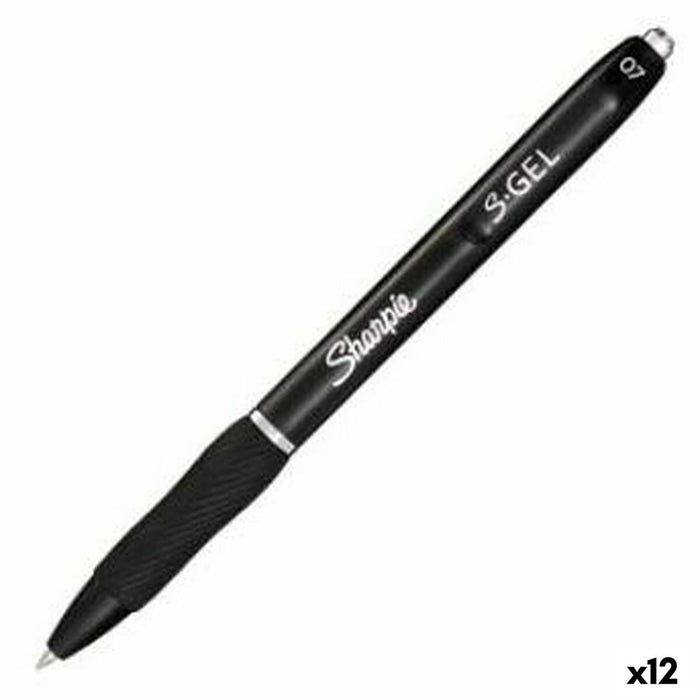 Pix cu gel Sharpie S-Gel Retractabil Negru 0,7 mm (12 Unități)
