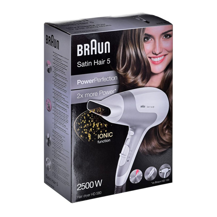 Uscător de Păr Braun HD580 Alb Argintiu Monocrom 2500 W 1 Piese (1 Unități)