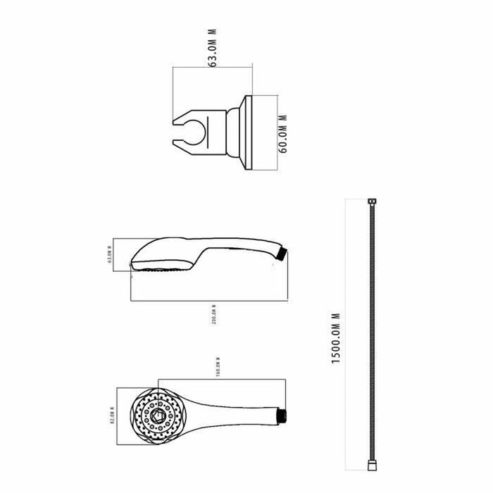 Un cap de duş cu furtun pentru a direcţiona fluxul de apă Rousseau Heko Stop'O Oțel inoxidabil 150 cm 5 Poziții