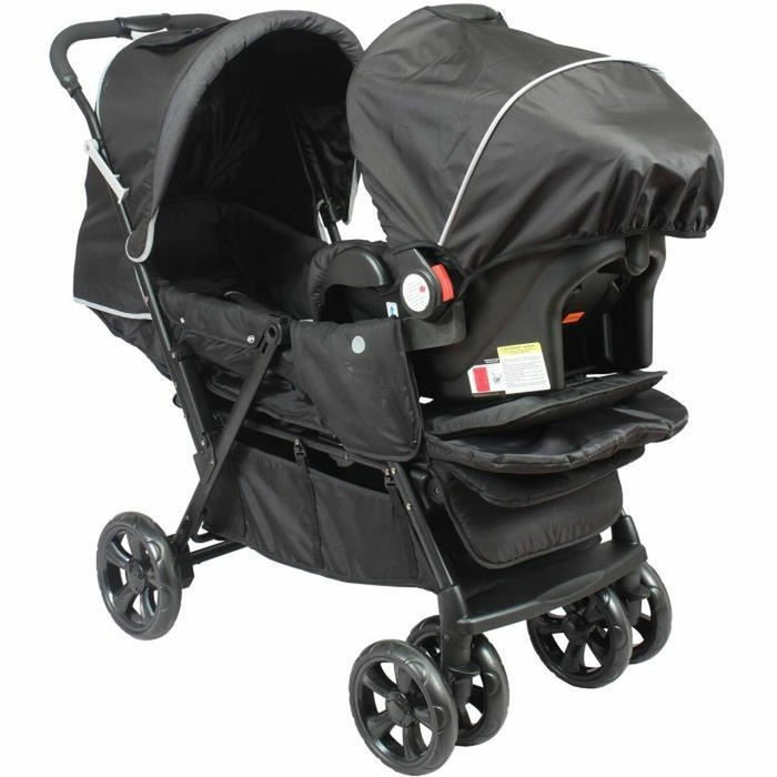 Cărucior de plimbat bebe Bambisol Geamănă Negru/Gri