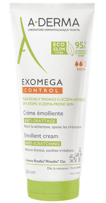 Cremă emolientă A-Derma Exomega Control, anti-scărpinare, pentru piele uscată cu tendință atopică, 200 ml
