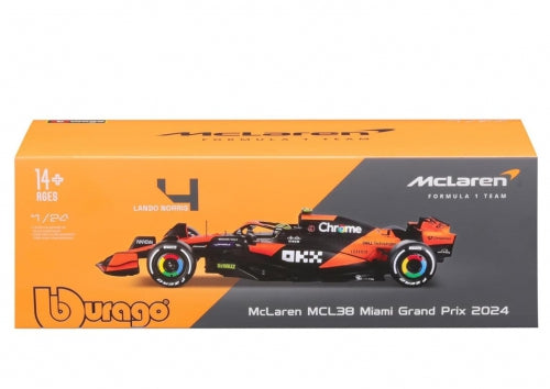 Mașină de curse Bburago Formula 1, diverse modele, McLaren MCL38, scara 1:24, 14+ ani