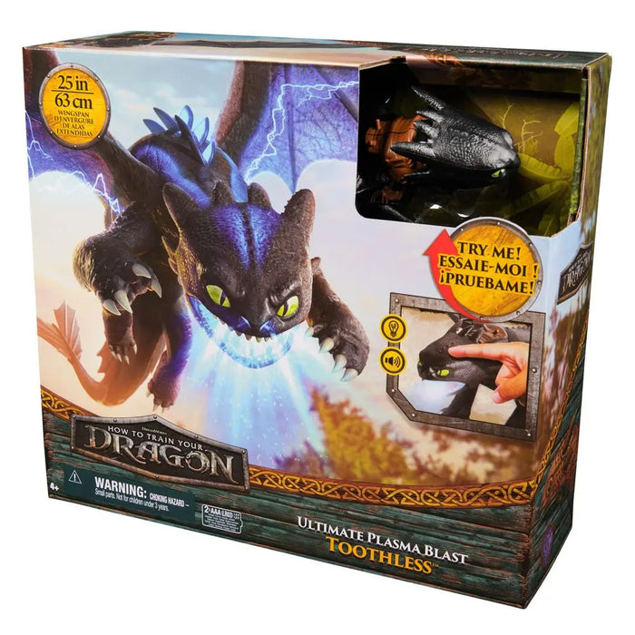 Figurină dragon SpinMaster How to Train Your Dragon, Ultimate Plasma Blast Toothless, anvergură 63 cm, 4+ ani