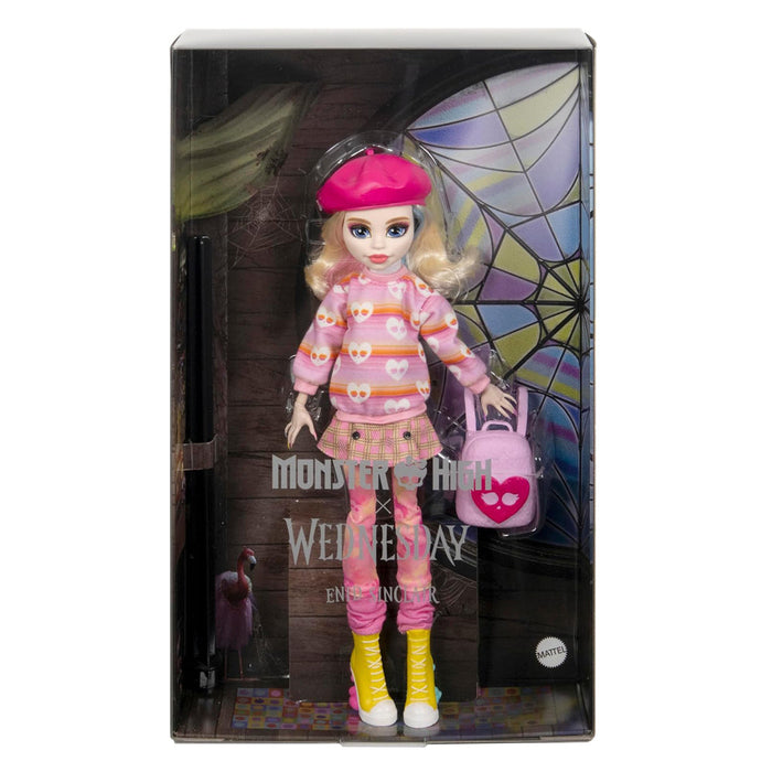 Păpușă Mattel Monster High x Wednesday, Enid Sinclair, cu beretă și geantă
