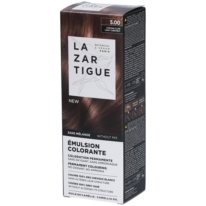 Vopsea permanentă de păr Lazartigue Emulsion Colorante, nuanța 5.00 Light Chestnut, 60 ml