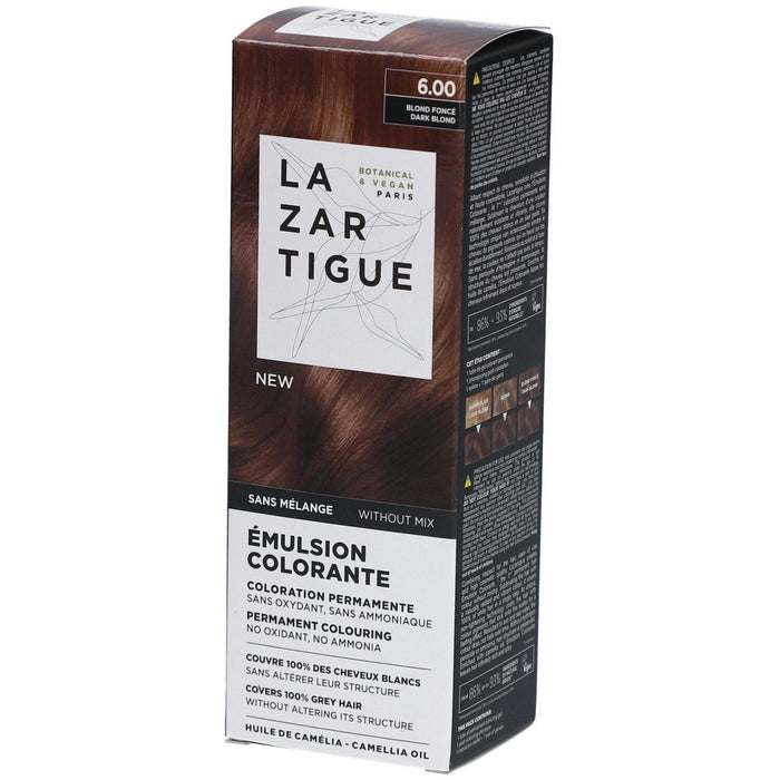 Vopsea permanentă de păr Lazartigue Emulsion Colorante, nuanța 6.00 Dark Blond, 60 ml
