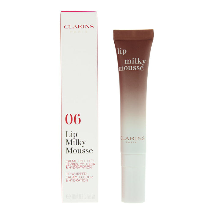 Balsam de buze Clarins Lip Milky Mousse, finisaj satinat, nuanța 06 Nud Lăptos, 10 ml