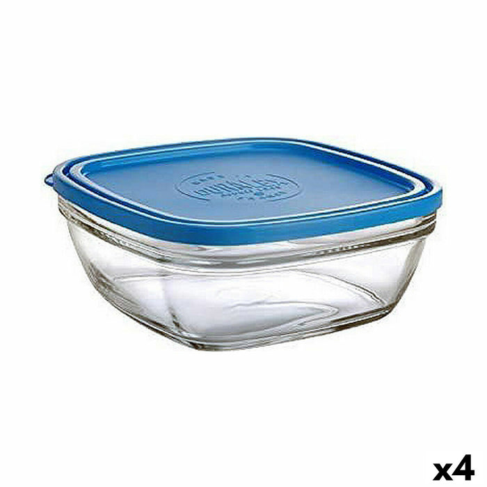 Cutie pătrată pentru prânz cu capac Duralex FreshBox Albastru 3 L 23 x 23 x 9 cm (4 Unități)