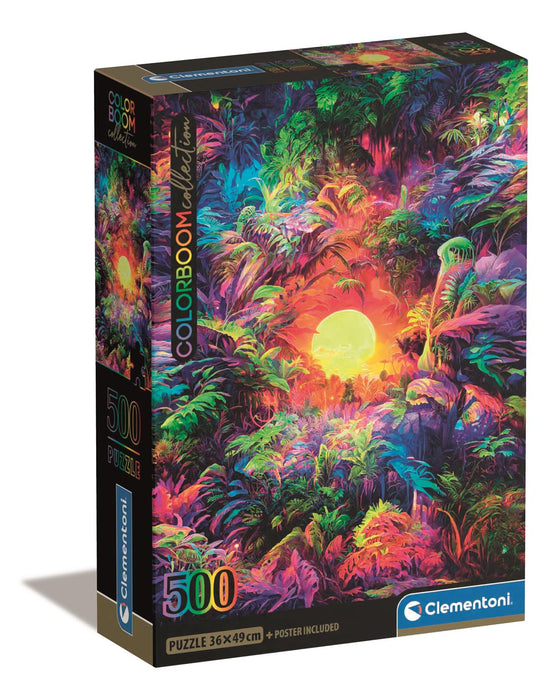 Puzzle Clementoni, colecția Colorboom, Psychedelic Jungle Sunrise, 500 piese, 36 × 49 cm