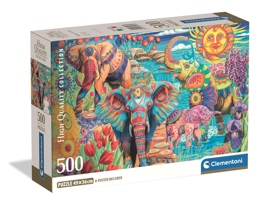 Puzzle Clementoni, colecția Compact, Elephant's Carnival, 500 piese, 49 × 36 cm