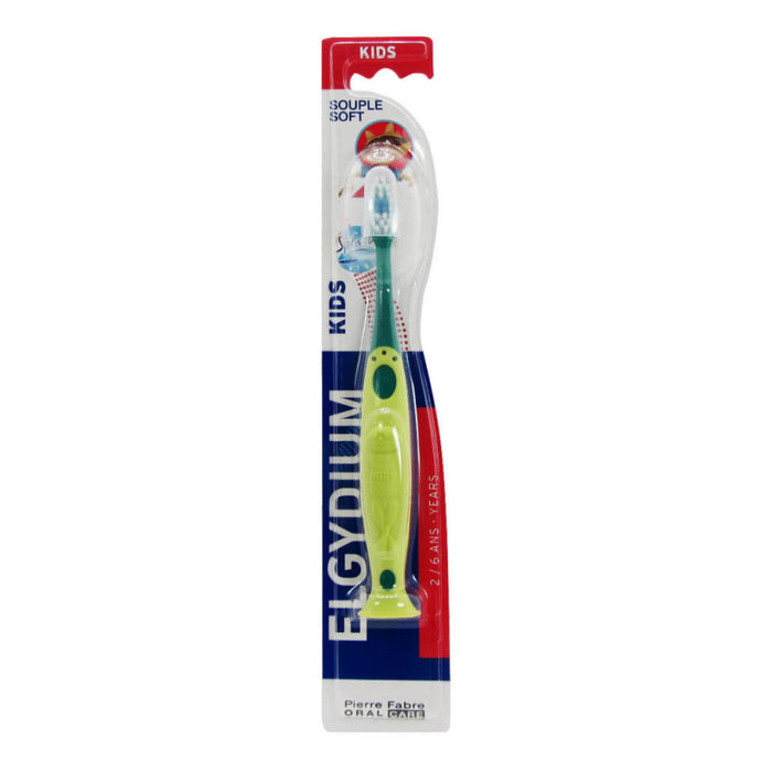 Periuță de dinți pentru copii Elgydium Kids Shark, peri moi, verde