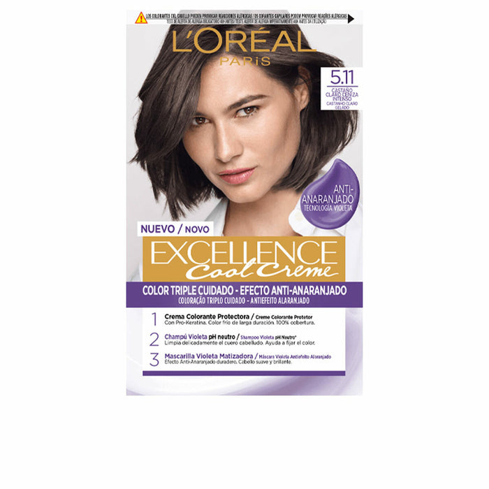 Colorare Permanentă Cremă L'Oreal Make Up Excellence Cool 5.11-castaño claro ceniza intenso