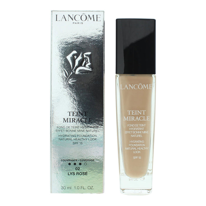 Fond de ten lichid Lancome Teint Miracle, acoperire medie, nuanța 02 Lys Rose, SPF 15, 30 ml