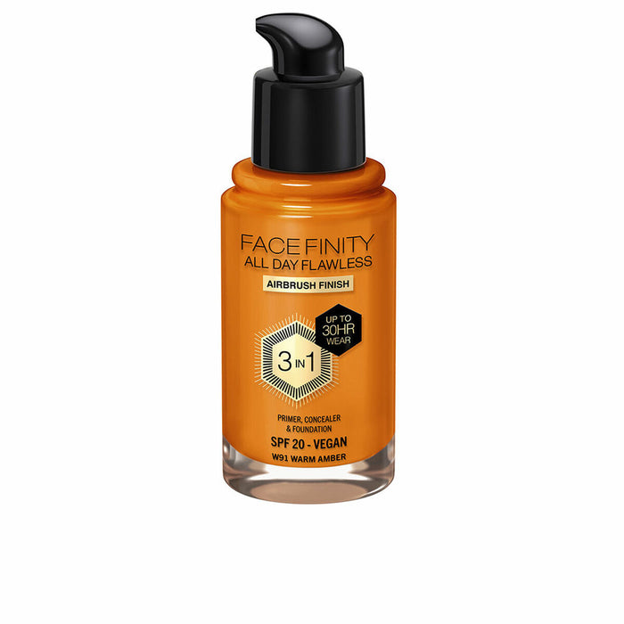 Bază de machiaj cremoasă Max Factor Face Finity All Day Flawless 3 în 1 Spf 20 Nº W91 Warm amber 30 ml