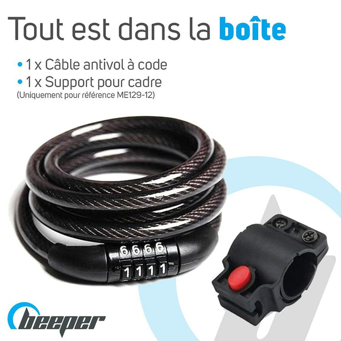 Cablu cu lacăt Beeper ME129-12 Negru