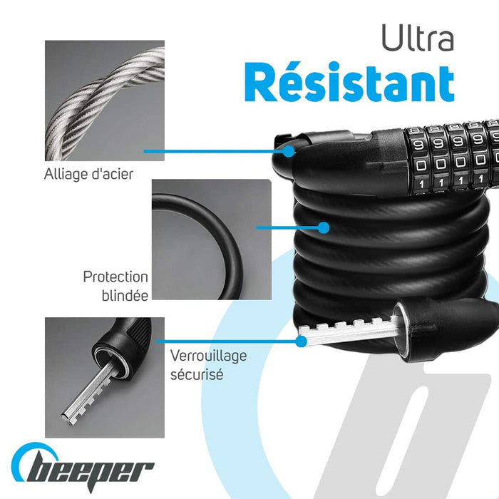 Cablu cu lacăt Beeper ME129-12 Negru