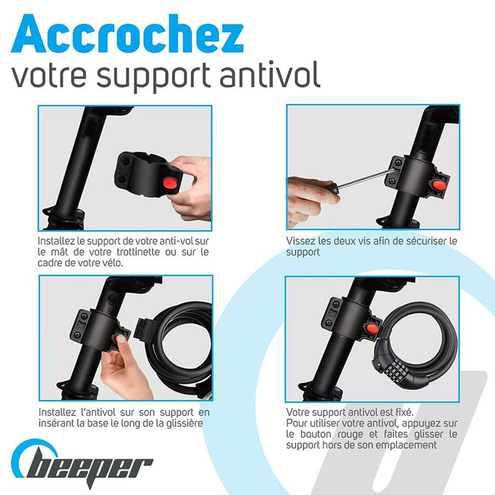 Cablu cu lacăt Beeper ME129-12 Negru