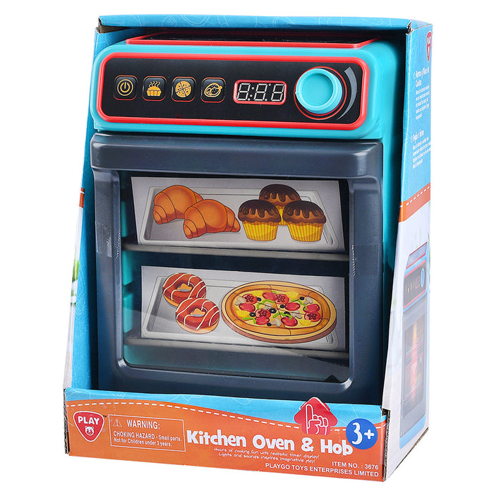 Cuptor și plită de jucărie PlayGo Kitchen Oven & Hob, cu lumini și sunete, albastru, 3+ ani