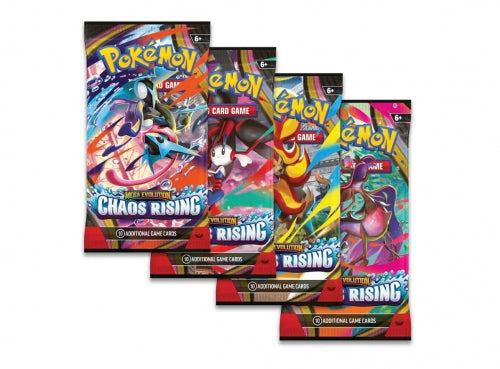 Pachet de cărți Pokémon TCG Mega Evolution Chaos Rising, diverse modele, 10 cărți, 6+ ani