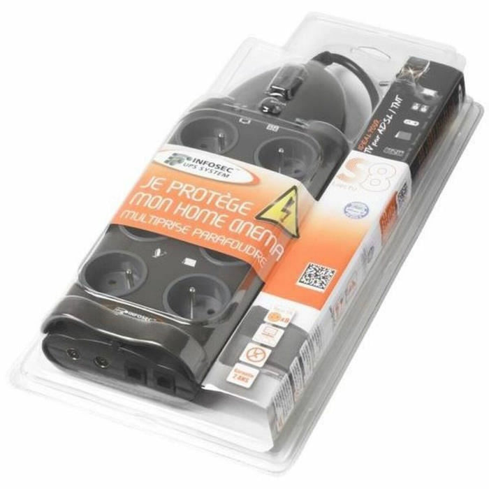 Placă de Circuit 8 Puncte de Conectare Schuko INFOSEC S8 LAN TV Negru