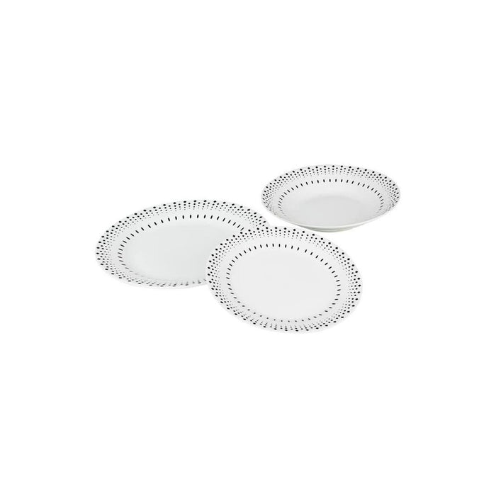 Set de Veselă Rice grain Alb Negru Porțelan 18 Piese