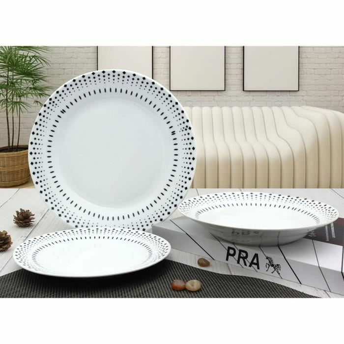 Set de Veselă Rice grain Alb Negru Porțelan 18 Piese