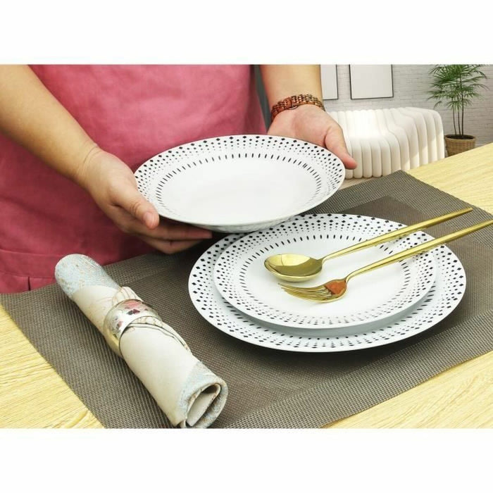 Set de Veselă Rice grain Alb Negru Porțelan 18 Piese