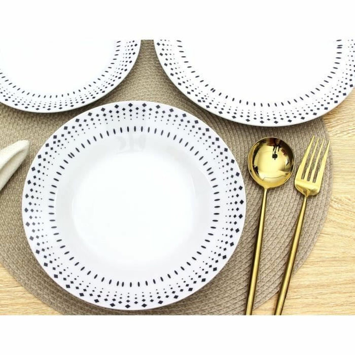 Set de Veselă Rice grain Alb Negru Porțelan 18 Piese