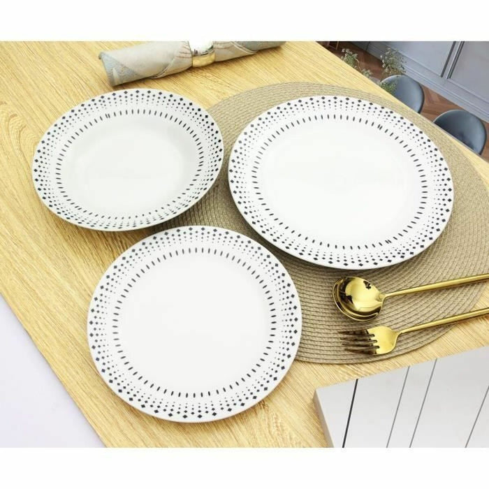 Set de Veselă Rice grain Alb Negru Porțelan 18 Piese