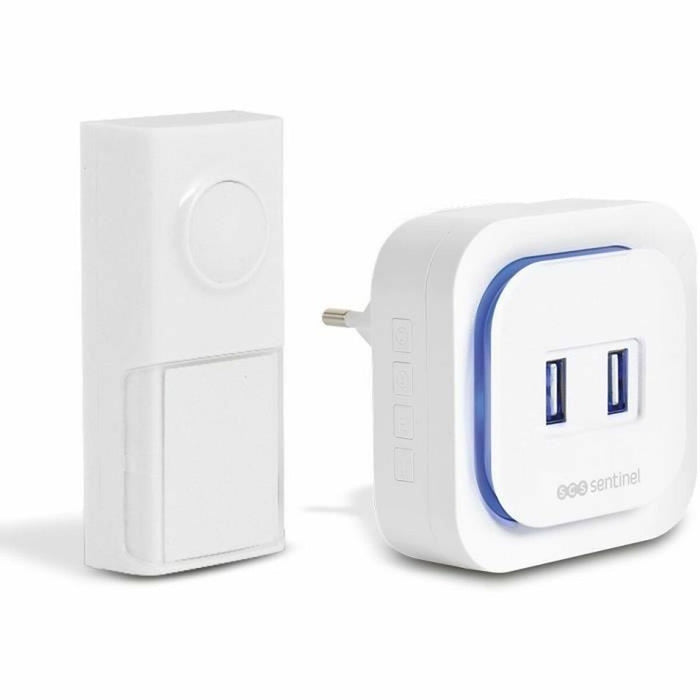 Sonerie Fără Fir cu Buton SCS SENTINEL EcoBell 100 USB x 2 100 m (15 V)