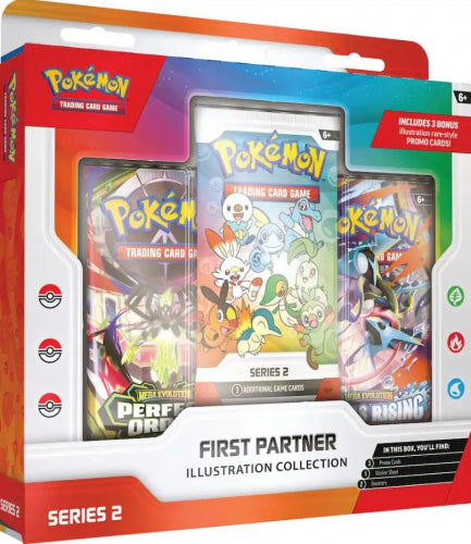 Set de cărți de joc Pokemon TCG, First Partner Illustration Collection Series 2, 3 cărți promo, 6+ ani