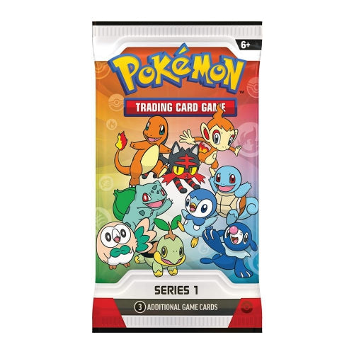 Pachet de cărți de joc Pokemon TCG, First Partner Illustration Booster Pack Series 1, 3 cărți, 6+ ani