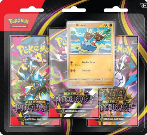 Set de cărți de colecție Pokemon TCG Mega Evolution Pitch Black, blister cu 3 pachete, 6+ ani