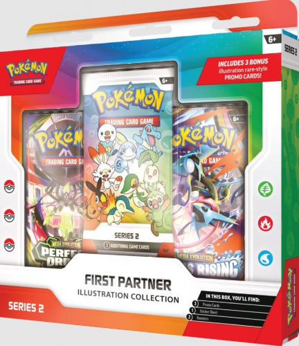 Set de cărți de joc Pokemon TCG First Partner Illustration Collection Series 2, 3 cărți promo, 6+ ani
