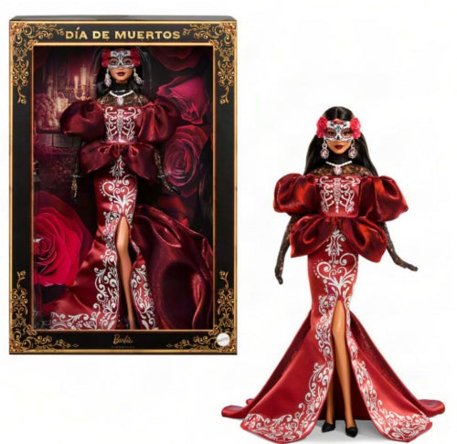 Păpușă Mattel Barbie Signature Day of the Dead, rochie roșie, mască decorativă