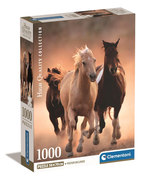 Puzzle Clementoni, colecția Compact, Running Horses, 1000 piese, 50 × 70 cm