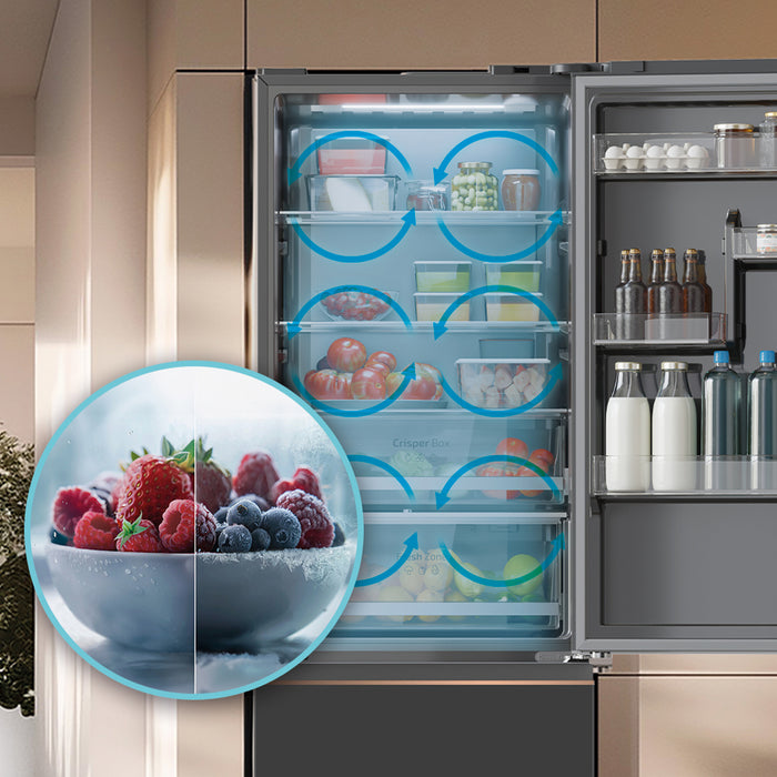 Frigider combină French Door Cecotec Bolero CoolMarket Combi FD 400 Grey Glass E, 400 l, clasa E, 60 × 63,8 × 190,8 cm, gri