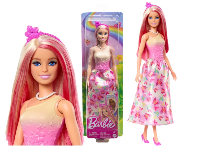 Păpușă prințesă Mattel Barbie, păr blond cu șuvițe roz, 3+ ani