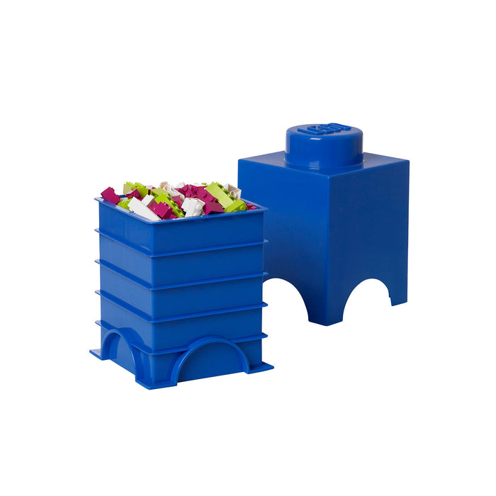 Cutie de depozitare LEGO, cărămidă 1x1 cu un singur buton, albastră