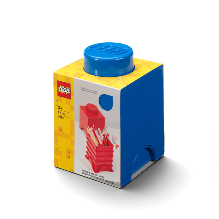 Cutie de depozitare LEGO, cărămidă 1x1 cu un singur buton, albastră
